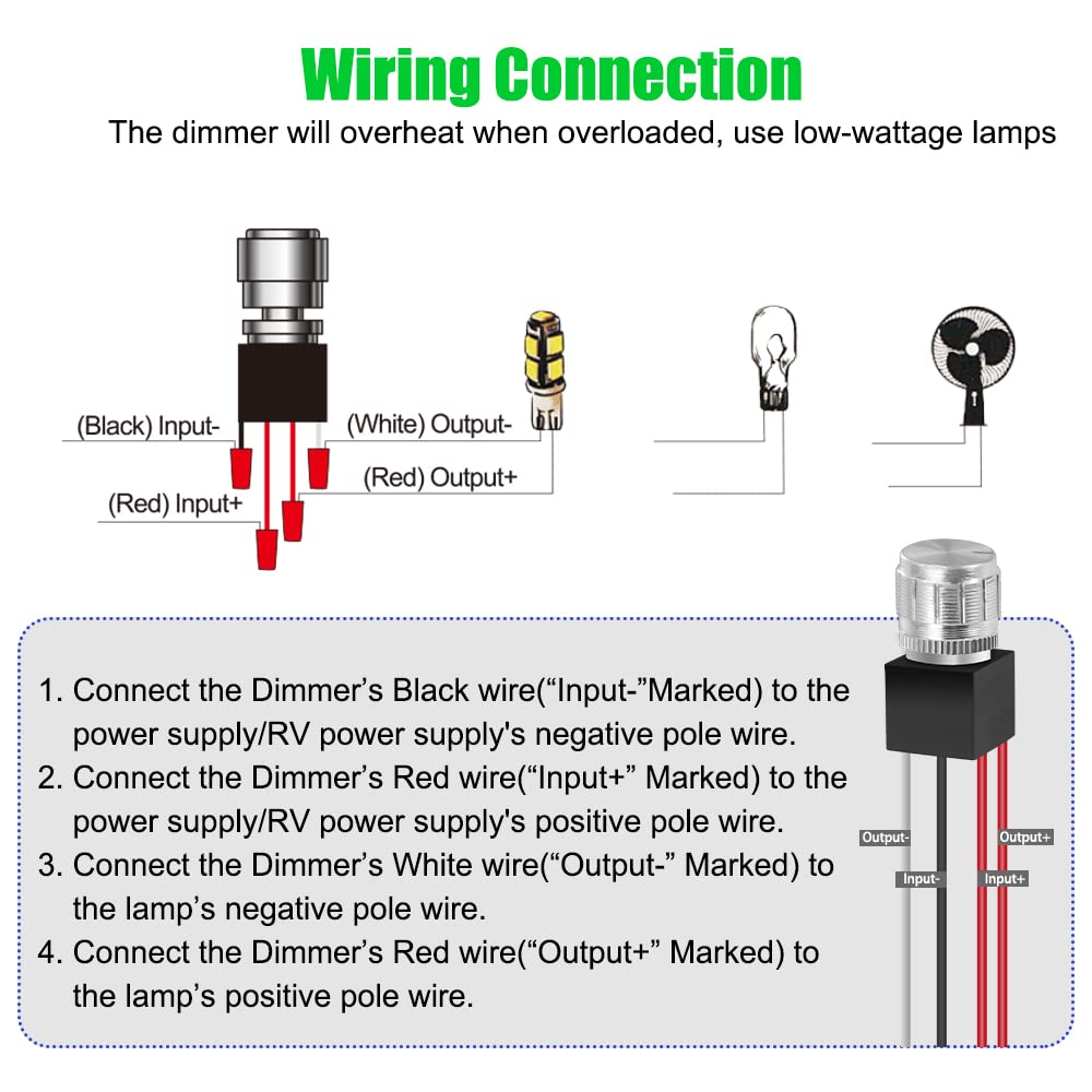 5V to 24V 6A Low Voltage LED Dimmer Switch - Rotary Knob PWM Dimming for Strip & Landscape Lights