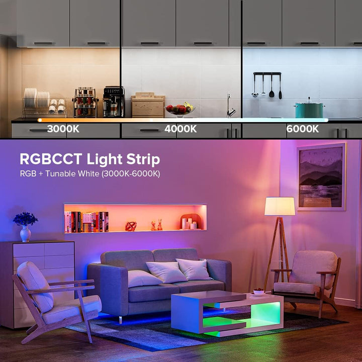 SLD19 Dotless Linear LED RGB+CCT 3000K-6000K COB 2.07W/ft Strip Lights IP30 Low Voltage 12mm DC24V Tape Light with Power Adapter Kit Available