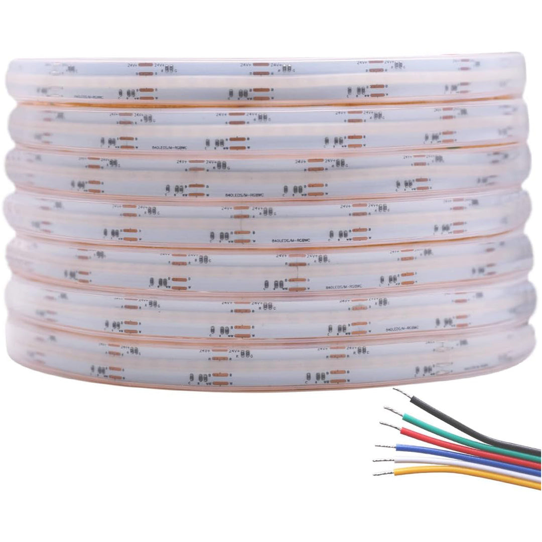 SLD09 Dotless Linear LED RGB CCT Color Changing and Tunable White 16.4ft (5M) 5.5W/ft COB Strip Lights IP20/IP67 Low Voltage 12mm DC24V Tape Light