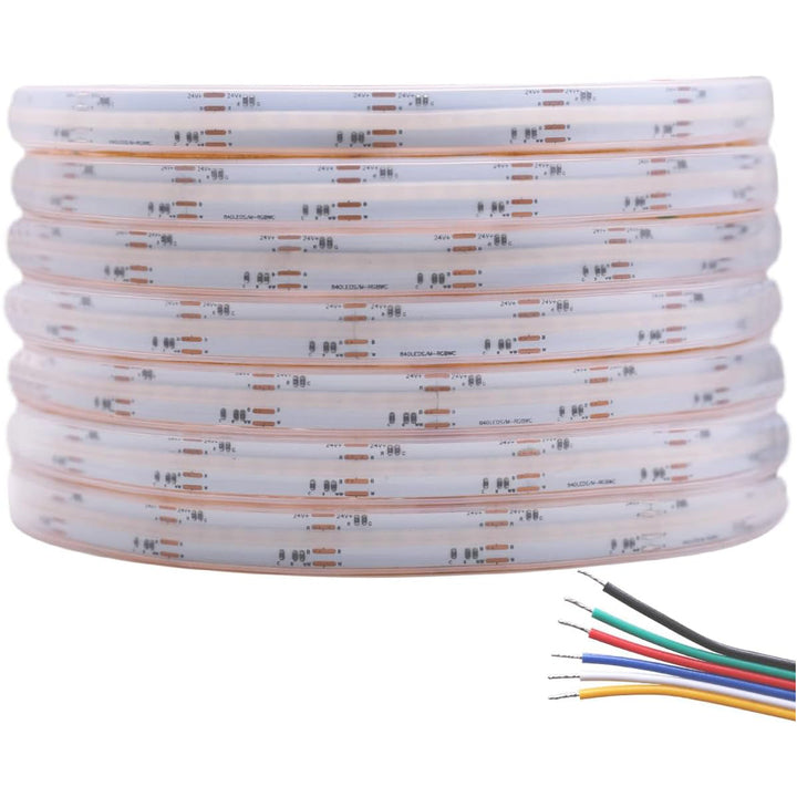 SLD09 Dotless Linear LED RGB CCT Color Changing and Tunable White 16.4ft (5M) 5.5W/ft COB Strip Lights IP20/IP67 Low Voltage 12mm DC24V Tape Light