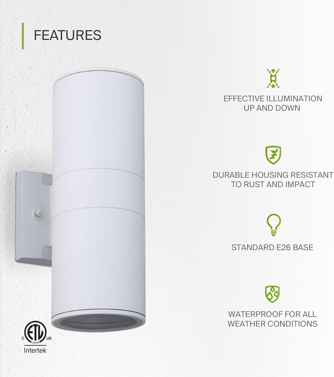 SCSH02 120V Line Voltage LED Aluminum Cylinder Up Down Light 2 Directional Sconce Lighting Medium Base Sockets