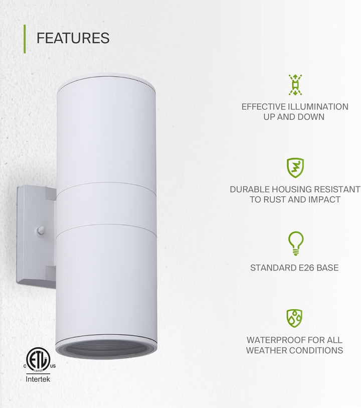 SCSH02 120V Line Voltage LED Aluminum Cylinder Up Down Light 2 Directional Sconce Lighting Medium Base Sockets