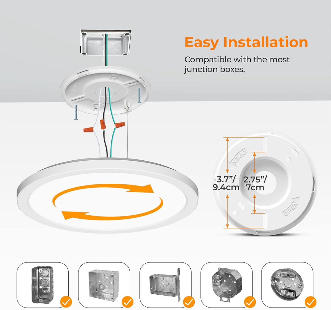 9" LED Selectable 120V Line Voltage 18W 1800LM 3CCT 3000K/4000K/5000K CRI90 Non-dimmable White Flush Mount Ceiling Light
