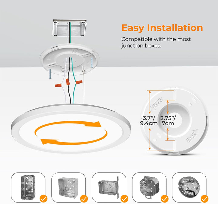 9" LED Selectable 120V Line Voltage 18W 1800LM 3CCT 3000K/4000K/5000K CRI90 Non-dimmable White Flush Mount Ceiling Light