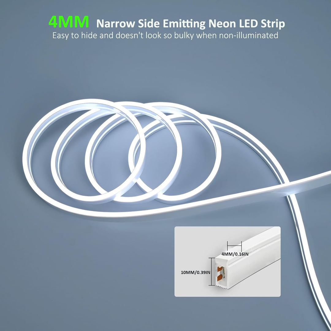 Outdoor Landscape Lighting LED 12V Low Voltage SLN01 Dotless COB Neon LED 16.4FT (5M) Strip Light DC24V 2.44W/ft IP67 4MMx10MM Outdoor Rated Dimmable Low Voltage Silicone Strip Light 6000K Cool White
