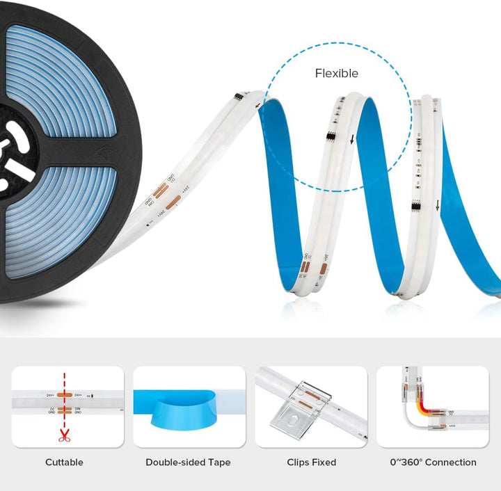 SLD28 Dotless COB Smart RGBW-IC WS2814 784LED/M 14IC/M 7.31W/ft 10mm Addressable Color Flowing LED Strip Light DC24V Low Voltage Strip Light IP20 for Indoor and IP66 Waterproof