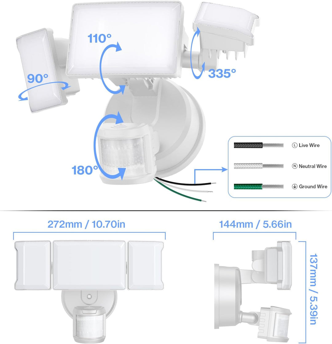 MLW3 Impermeable 30W LED Luces de inundación de seguridad para exteriores con sensor de movimiento
