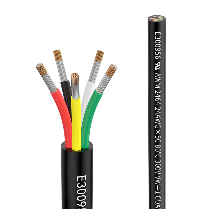 Outdoor Landscape Lighting LED 12V Low Voltage 5-Core 18/20/22/24 Gauge Wires UL2464 DC 5V/12V/24V/300V for RGBW LED Strip Light 100 ft