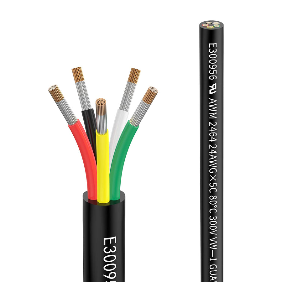 Outdoor Landscape Lighting LED 12V Low Voltage 5-Core 18/20/22/24 Gauge Wires UL2464 DC 5V/12V/24V/300V for RGBW LED Strip Light 100 ft