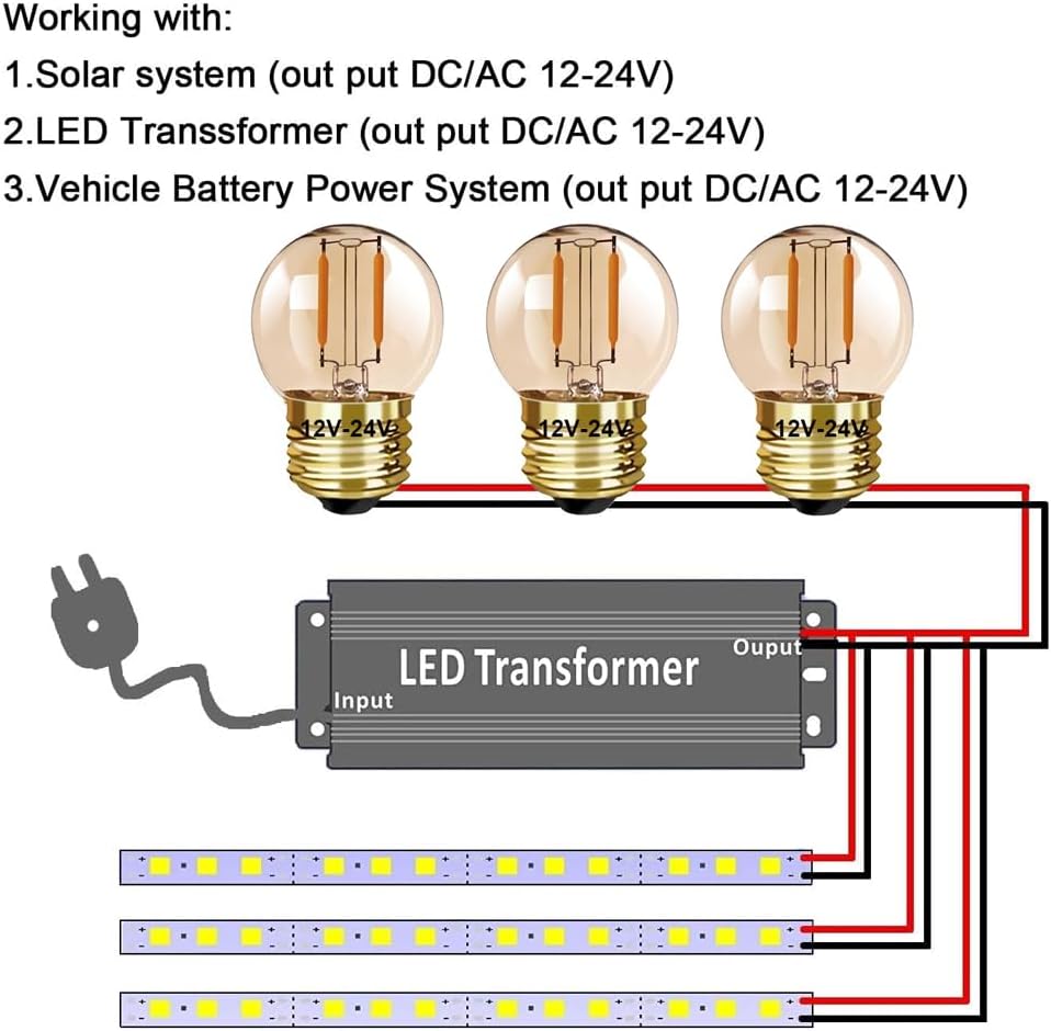Outdoor Landscape Lighting LED 12V Low Voltage E26 1W 100LM 12V-24V 2200K Amber AC/DC LED Filament Edison 6-Pack Bulbs Package Energy Saving Low Voltage Light Bulb
