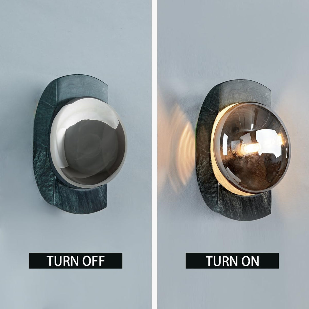 SCH13 Smoked Luster Veining Globe Solid Green Marble Indoor and Outdoor Wall Sconce Light 6.9"x5.5"x10.9" LED G9 Base Socket Line Voltage 120V Waterproof