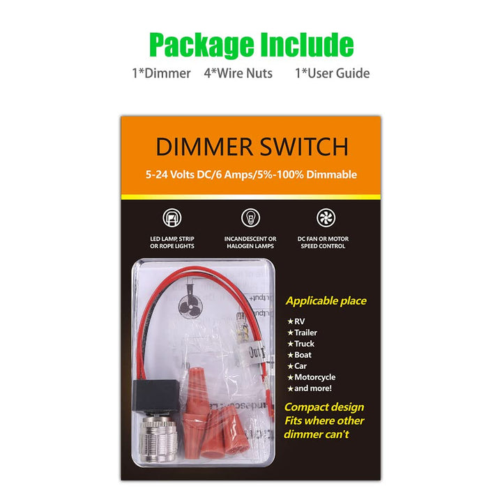 5V to 24V 6A Low Voltage LED Dimmer Switch - Rotary Knob PWM Dimming for Strip & Landscape Lights