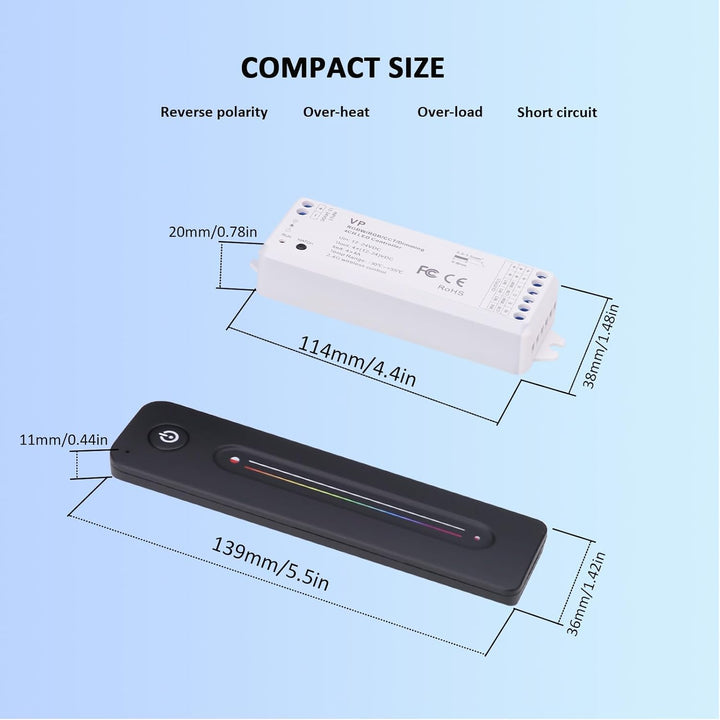 DC5V-36V 8A LED Low Voltage Controller with Wireless RF Remote, Sensitive Touch Slide Controller, No Flicker, ON/OFF Kit for LED Strip Light