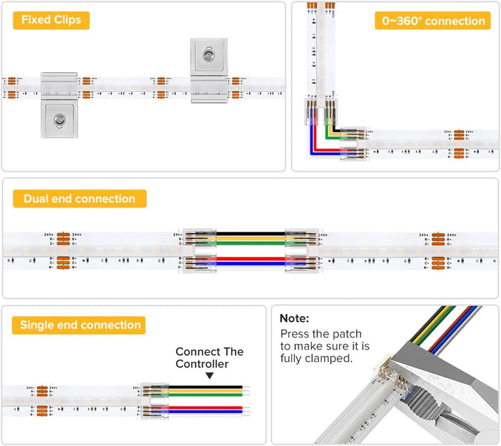 SLD19 Dotless Linear LED RGB+CCT 3000K-6000K COB 2.07W/ft Strip Lights IP30 Low Voltage 12mm DC24V Tape Light with Power Adapter Kit Available
