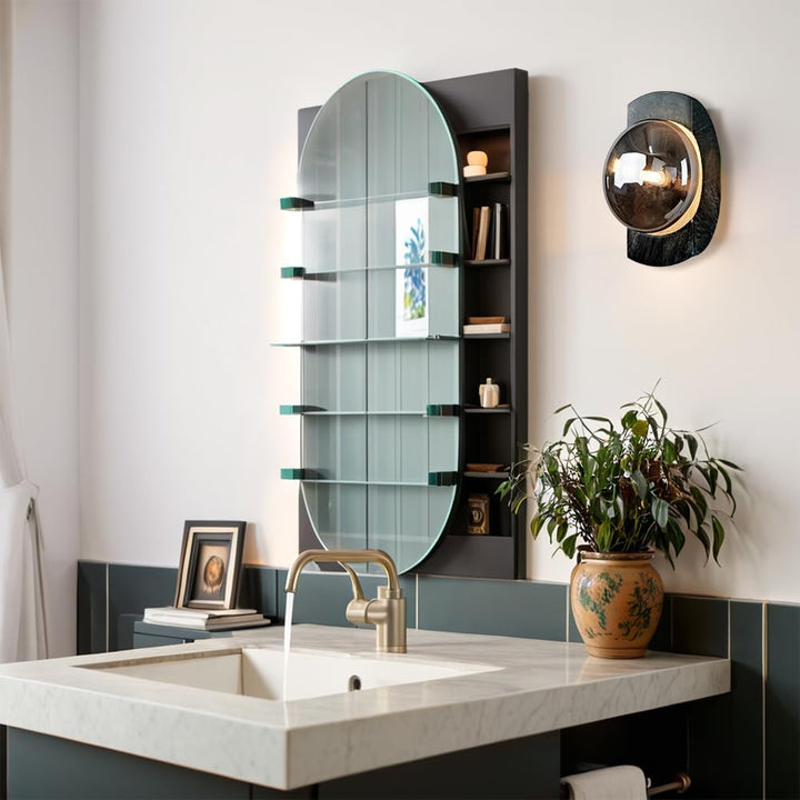 SCH13 Smoked Luster Veining Globe Solid Green Marble Indoor and Outdoor Wall Sconce Light 6.9"x5.5"x10.9" LED G9 Base Socket Line Voltage 120V Waterproof