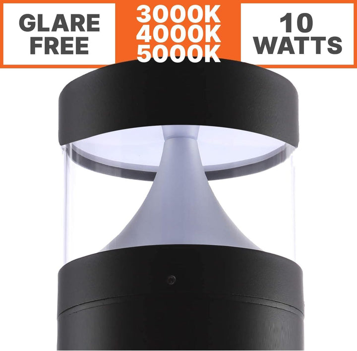 BPLA02 25" 120V 10W 3000K/5000K 1000LM Black Aluminum Flat-Top Bollard Light Line Voltage Commercial Bollard Path Light Outdoor Lighting