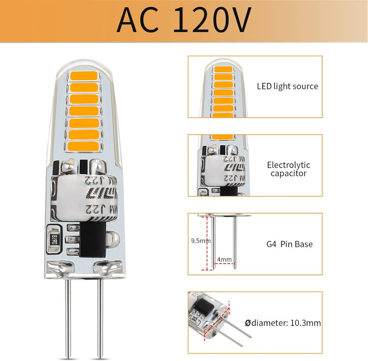 10 Pack G4 1.2W/1.3W Bi Pin 3000K/6000K LED Capsule 120V Line Voltage Bulb Energy Efficient Light