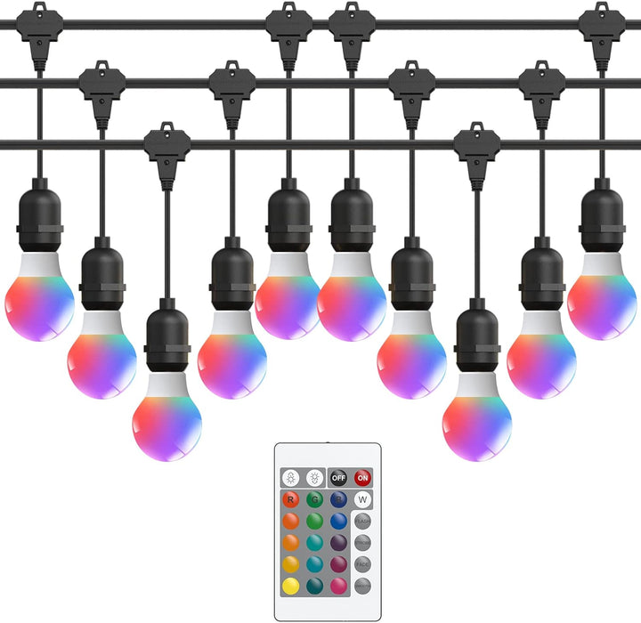 SLR104 50ft Adjustable Connector LED RGBW Bistro String Lights RGBW Color Changing Outdoor Weatherproof 12V 3W E10 B9 10pcs Bulbs