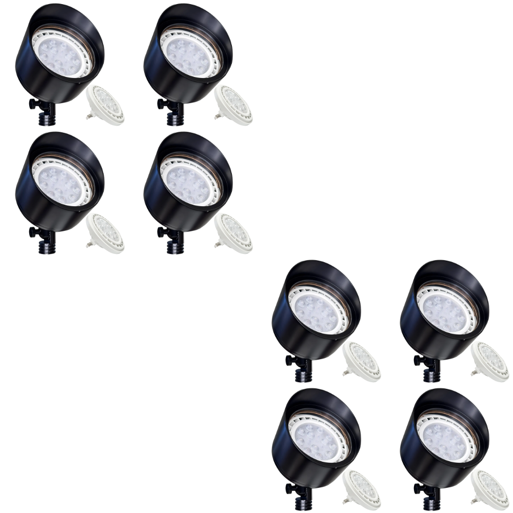 Outdoor Landscape Lighting LED 12V Low Voltage SPB07 4x/8x/12x Brass Outdoor Floodlight 12V Low Voltage LED Landscape Lighting Package with PAR36 10W 160° 3000K Bulb