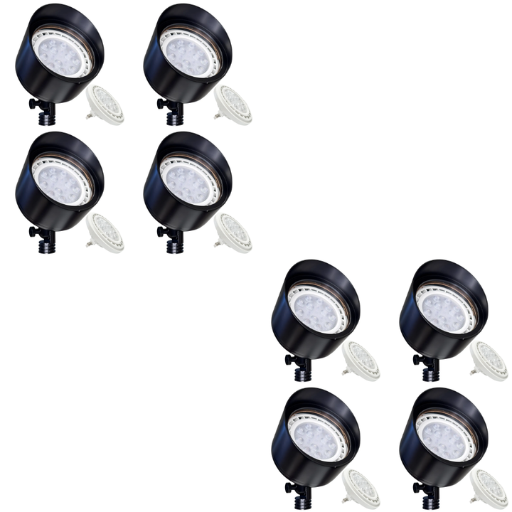 Outdoor Landscape Lighting LED 12V Low Voltage SPB07 4x/8x/12x Brass Outdoor Floodlight 12V Low Voltage LED Landscape Lighting Package with PAR36 10W 160° 3000K Bulb