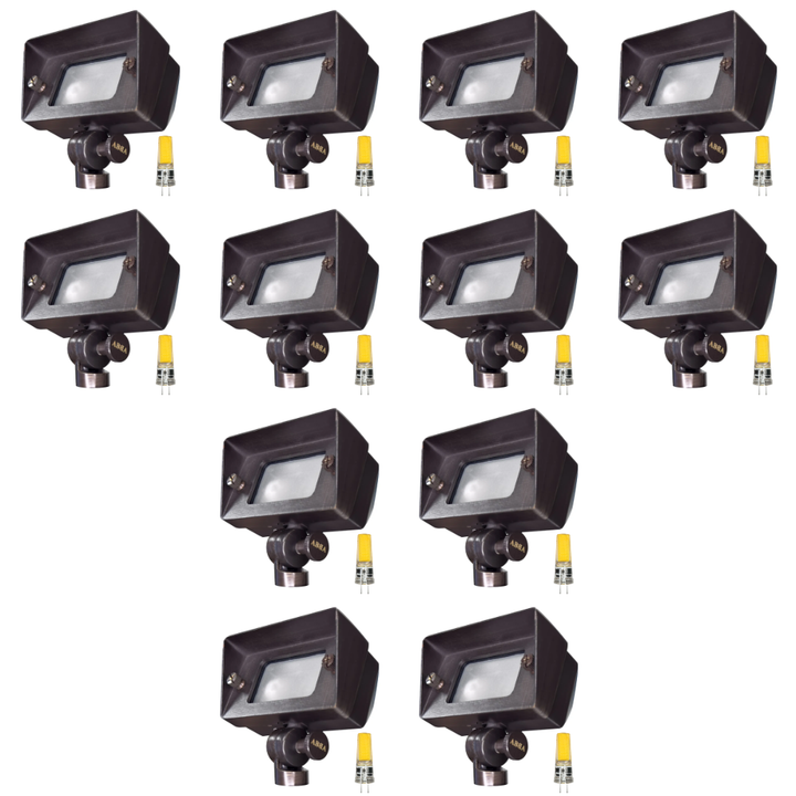 Outdoor Landscape Lighting LED 12V Low Voltage FPB01 4x/8x/12x Package Brass Rectangular LED Directional Floodlight Adjustable Lighting 3W 3000K Bulb 12 Pack Dark Brass