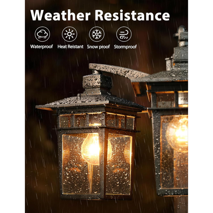 PLH04 360° Motion Sensor and Dusk-to-Dawn Classic Black Aluminum 3-Head Rectangular Post Light 87.5" Pole with Glass Panels 3 E26 Base Medium Base Socket 120V with for Garden, Exterior Lighting