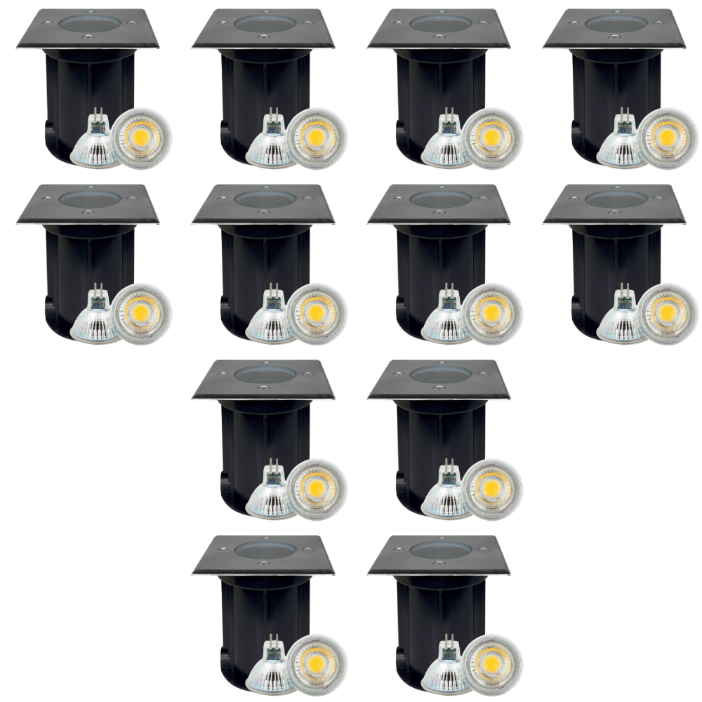 Outdoor Landscape Lighting LED 12V Low Voltage UNS01 4x/8x/12x Package Low Voltage LED In-Ground Well Light Square Stainless Steel Landscape Lighting Waterproof with 3W 3000K Bulb Stainless Steel 12 Pack