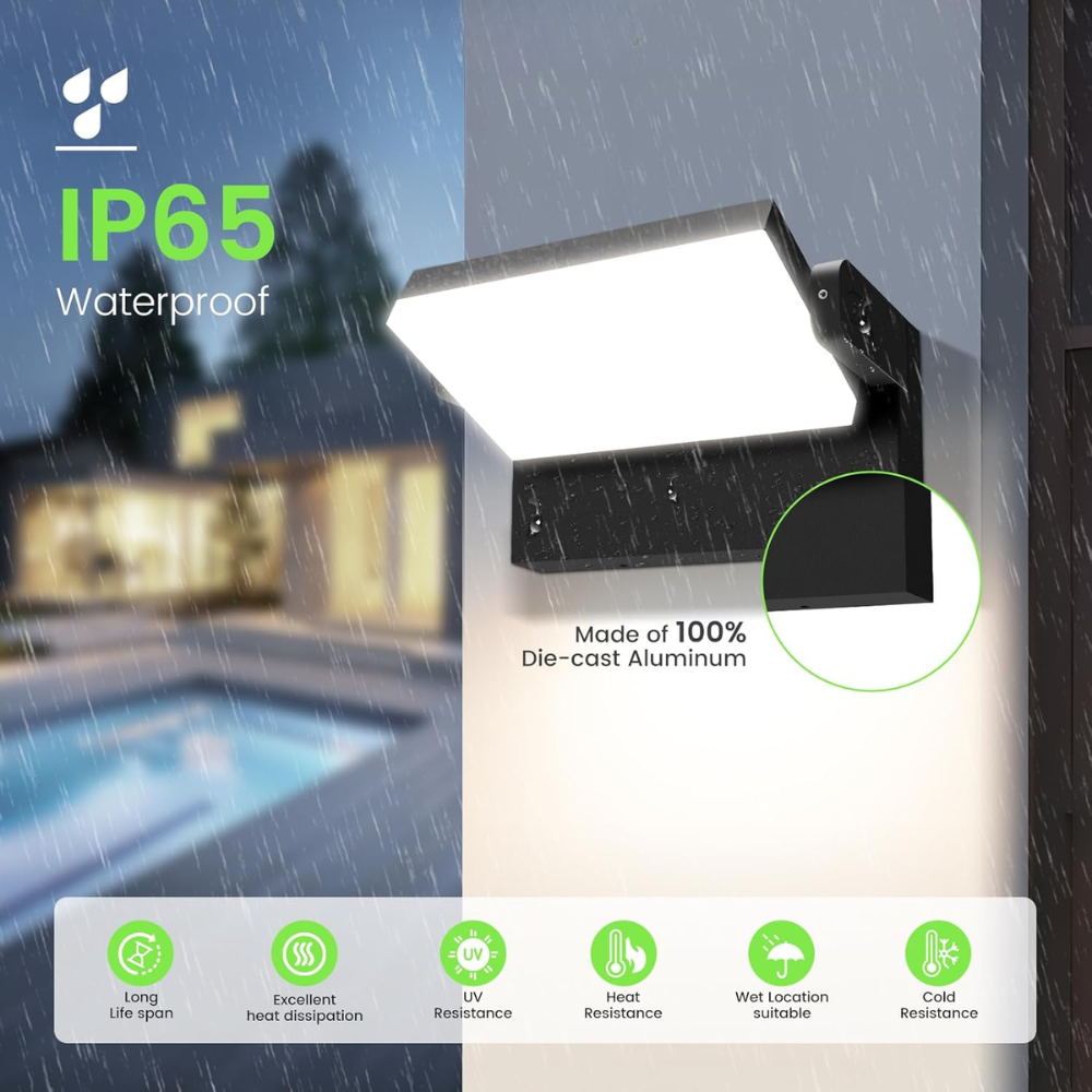 SCA03 Adjustable 20W/40W/55W 3CCT 3000K/4000K/6500K Integrated LED Wall Sconce Flood Light 9″x5.9″x4.5″ 120V Line Voltage Aluminum Wall Sconce Lighting IP65 Waterproof