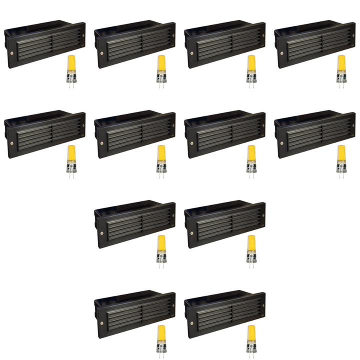STB03 4x/8x/12x Package Louver Horizontal LED Brass Brick Lights Warm White Edge 12V Low Voltage Outdoor Step Light 3W 3000K Bulb