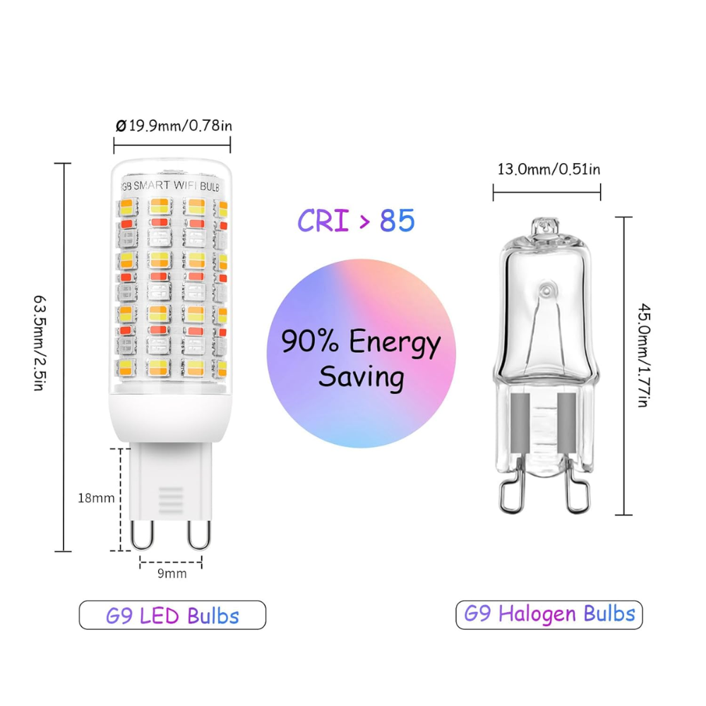 RGBCW G9 4W Smart WI-FI Control LED Light Bulb 2/3 Pack, Energy Saving RGBCW Color Changing 2700K-6500K High Voltage 120V Outdoor LED Bulb Compatible with Alexa and Google Assistant