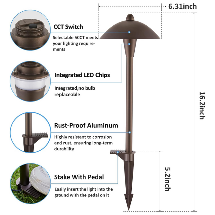ALPCC10 6-Pack 5W Selectable 5CCT 2200K/2700K/3000K/4000K/5000K LED Landscape Bronze Pathway Light Package, 12V-24V AC/DC Low Voltage Path Lights