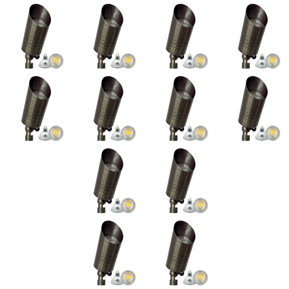 Outdoor Landscape Lighting LED 12V Low Voltage SPB09 4x/8x/12x Package with 5W 3000K Bulb 12V Low Voltage LED Outdoor Landscape Brass Spotlight Natural Brass 12 Pack