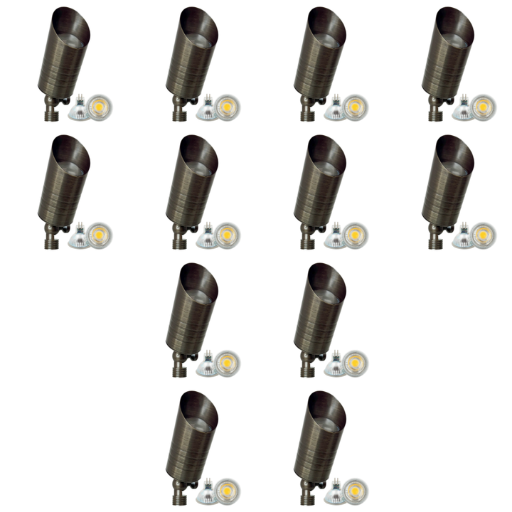 Outdoor Landscape Lighting LED 12V Low Voltage SPB09 4x/8x/12x Package with 5W 3000K Bulb 12V Low Voltage LED Outdoor Landscape Brass Spotlight Natural Brass 12 Pack