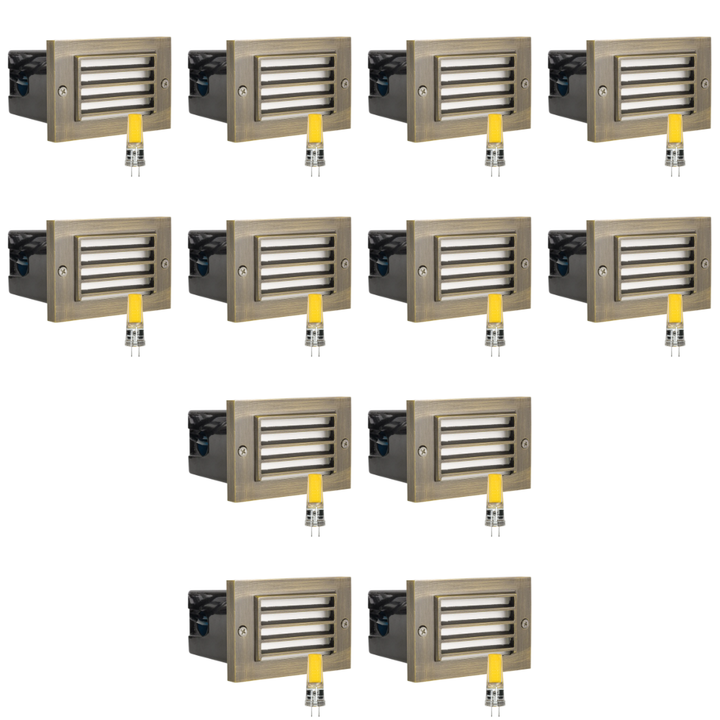 STB02 4x/8x/12x Package Louver Horizontal Waterproof LED Brass Brick Lights Edge Step Lighting 12V Low Voltage 3W 3000K Bulb