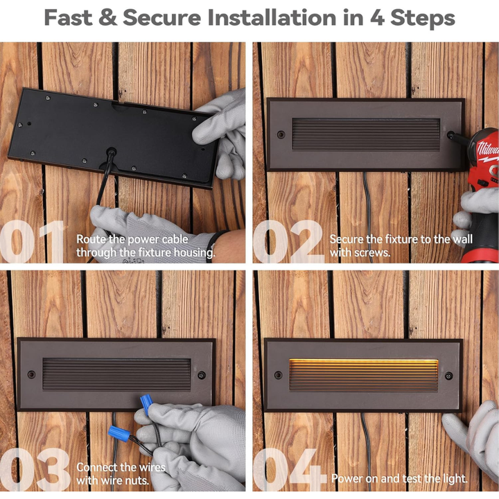 STLA09 12-Pack 3W/4W/5W Selectable Wattage 5CCT Low Voltage 9" LED Outdoor Step Lights, 12V-24V Integrated LED Deck Lights Landscape Lights
