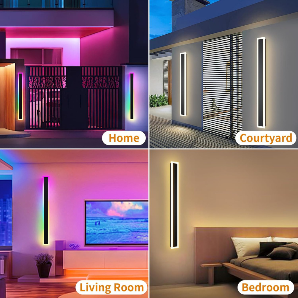 Outdoor Landscape Lighting LED 12V Low Voltage SCH16 2-Pack RGB-IC Tunable White 39.4 Inch LED Rectangular Modern Outdoor Wall Sconce Light Dimmable 120V Line Voltage IP65