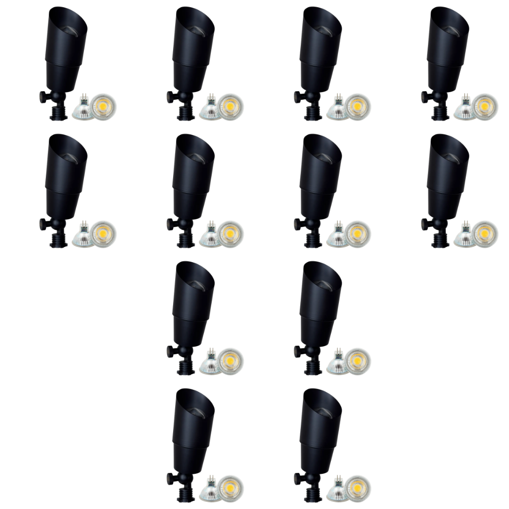 Outdoor Landscape Lighting LED 12V Low Voltage SPB01 4x/8x/12x Package 12V Low Voltage Directional Brass Spotlight Outdoor Landscape Lighting with 5W 3000K Bulb Black Brass 12 Pack