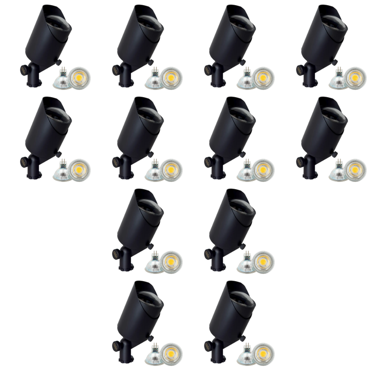 Outdoor Landscape Lighting LED 12V Low Voltage SPB05 4x/8x/12x Package LED Landscape Low Voltage Spotlight Adjustable Outdoor Lighting with 5W 3000K Bulb Dark Brass 12 Pack