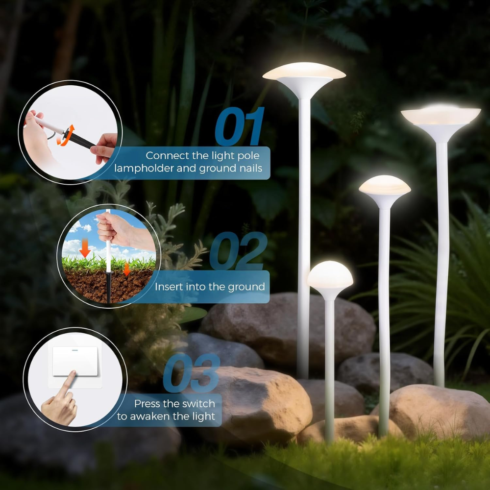 Outdoor Landscape Lighting LED 12V Low Voltage ALP71 DC24V Set of 8 White Mushroom Aluminum 3000K Warm White Integrated LED Low Voltage Path Light with Transformer Included