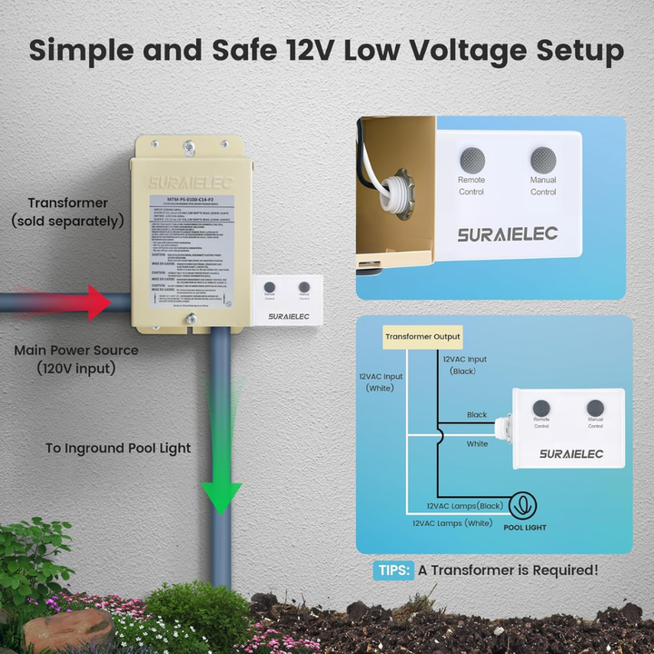 Outdoor Landscape Lighting LED 12V Low Voltage PL35 12V AC Remote-Operated LED Stainless Steel Pool Light Jacuzzi Spa RGBW Color Changing Low Voltage Light with Remote Control