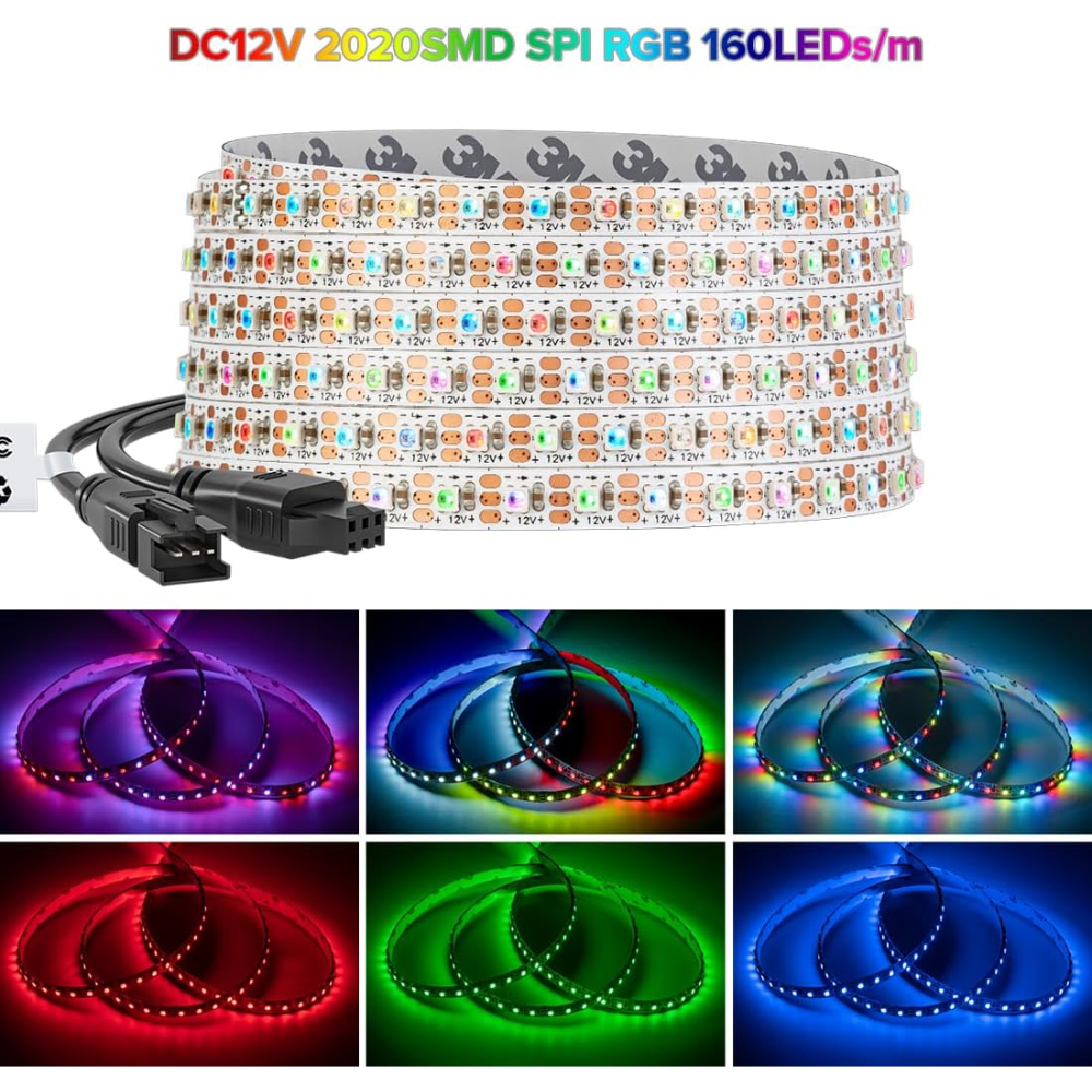 Outdoor Landscape Lighting LED 12V Low Voltage SL16 Strip Light Addressable RGB+IC WS2812B Narrow 2020SMD 5.49W/ft 5mm 16.4ft DC12V Low Voltage LED Indoor IP30 160Pixels/M 800LED SMD UL Listed Tape Light
