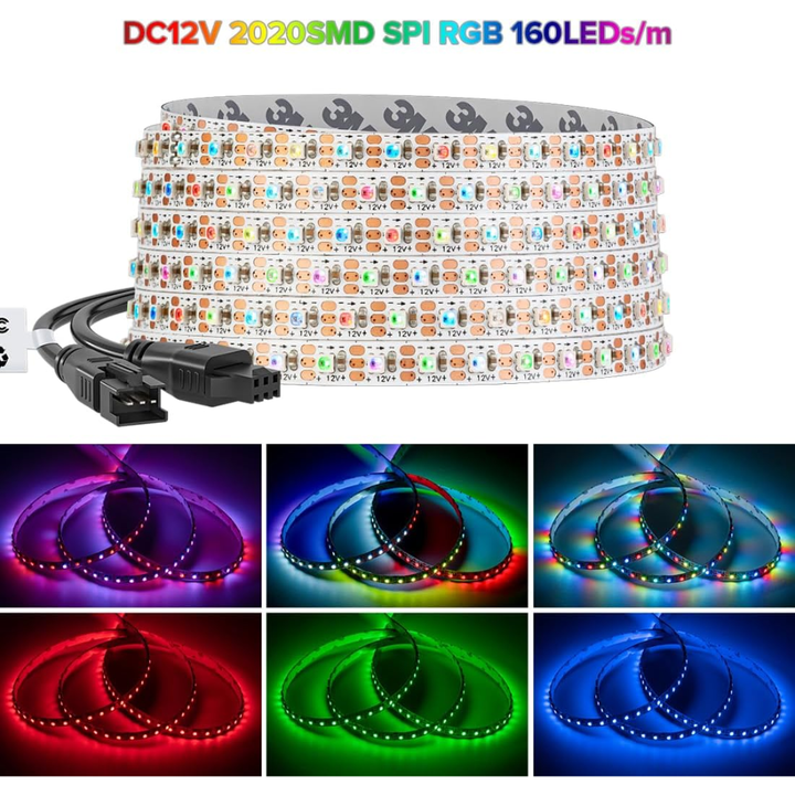 Outdoor Landscape Lighting LED 12V Low Voltage SL16 Strip Light Addressable RGB+IC WS2812B Narrow 2020SMD 5.49W/ft 5mm 16.4ft DC12V Low Voltage LED Indoor IP30 160Pixels/M 800LED SMD UL Listed Tape Light