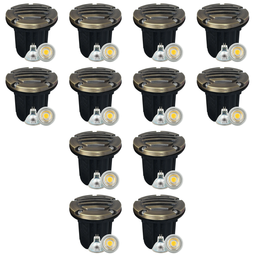 UNB06 4x/8x/12x Package Cast Brass 12V Low Voltage Round Grill LED In-Ground Well Light IP65 Waterproof with 5W 3000K Bulb