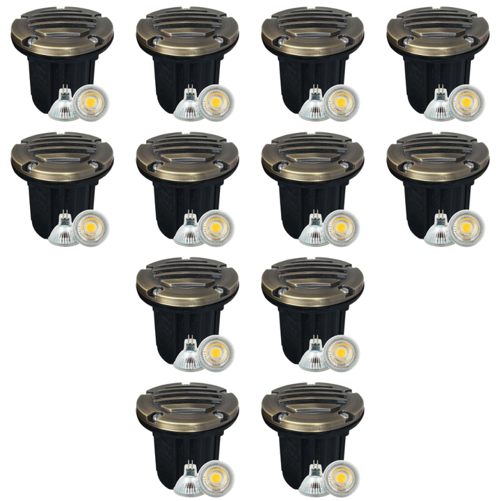 UNB06 4x/8x/12x Package Cast Brass 12V Low Voltage Round Grill LED In-Ground Well Light IP65 Waterproof with 5W 3000K Bulb