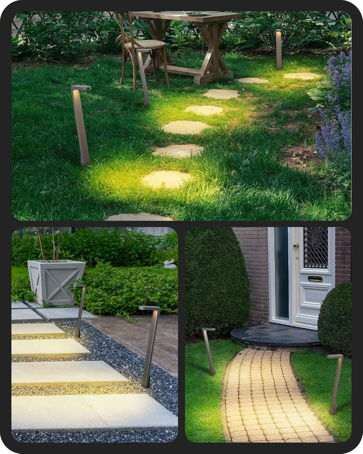 ALP59 Paquete de 4 luces LED de camino de bajo voltaje, iluminación de paisaje exterior, carcasa de aluminio, 5 W 12 V CA/CC luces de camino para entrada, jardín, césped, IP65 impermeable, 3000 K blanco cálido