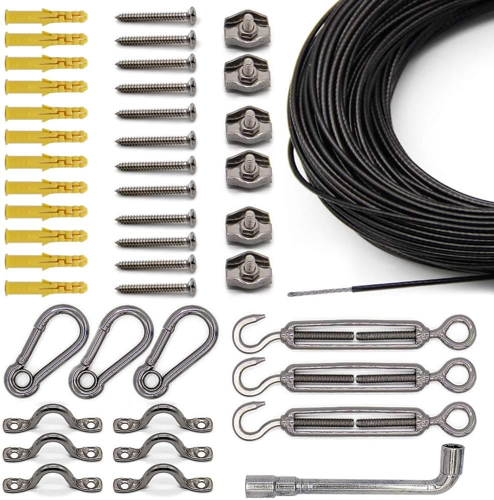 SLGC02 164 ft String Light Hanging Cable Kit, Nylon Coated 304 Stainle