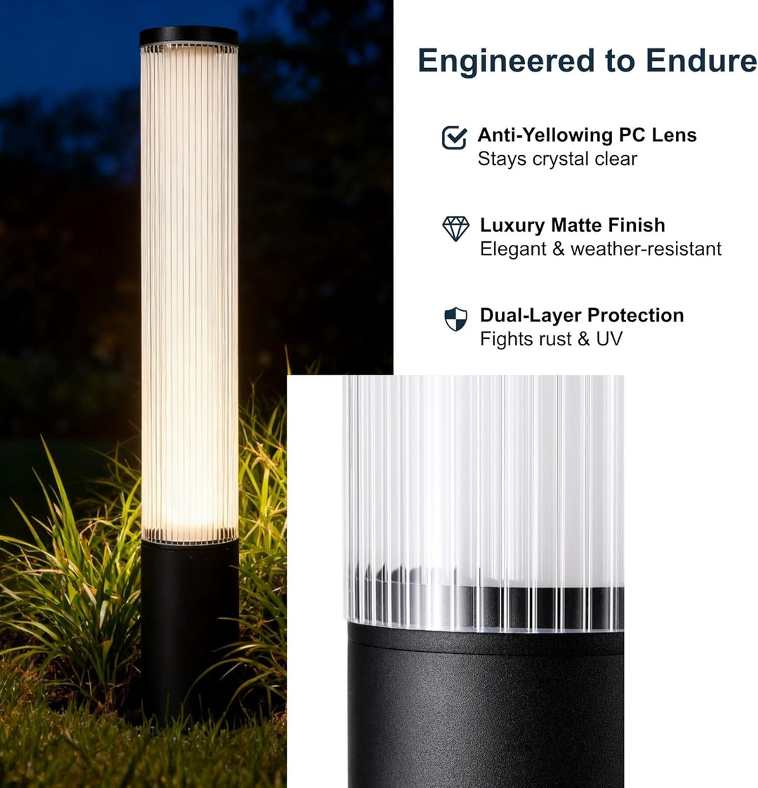 CPLA14 DC12V Low Voltage Integrated 28W 32" LED 3000K Outdoor Aluminum Ribbed Bollard Path Light Bolted Mount Base IP65 Waterproof