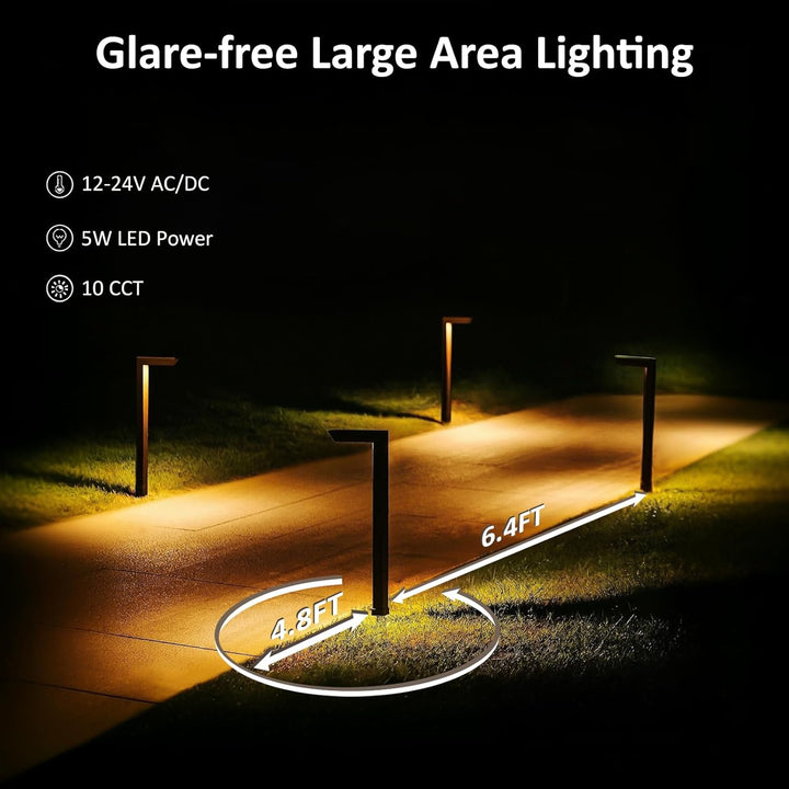 Outdoor Landscape Lighting LED 12V Low Voltage ALP75 6-Pack Low Voltage Landscape Lighting Pathway Lights Package, 5W RGB Color Changing L-Shaped Landscape Lights, IP65 Waterproof, Bronze Aluminum Outdoor Landscape Path Lights