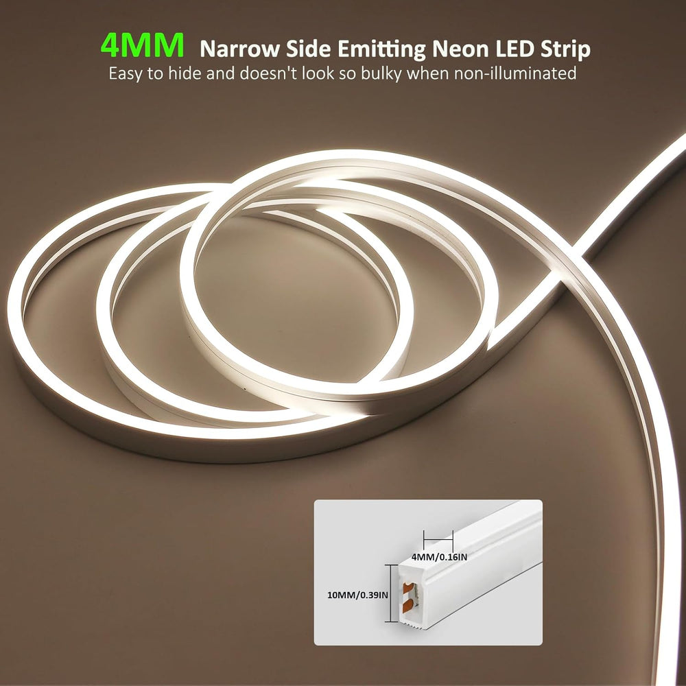 Outdoor Landscape Lighting LED 12V Low Voltage SLN01 Dotless COB Neon LED 16.4FT (5M) Strip Light DC24V 2.44W/ft IP67 4MMx10MM Outdoor Rated Dimmable Low Voltage Silicone Strip Light 4000K Natural White