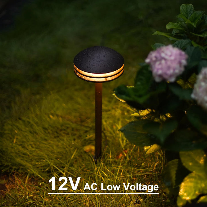 ALP72 2 and 8 Pack Integrated LED Landscape 3-Tier Pagoda Metal Pathway Lights Package, 3000K 4W 80 LM Low Voltage 12V AC Bronze Pagoda Outdoor Landscape Lighting